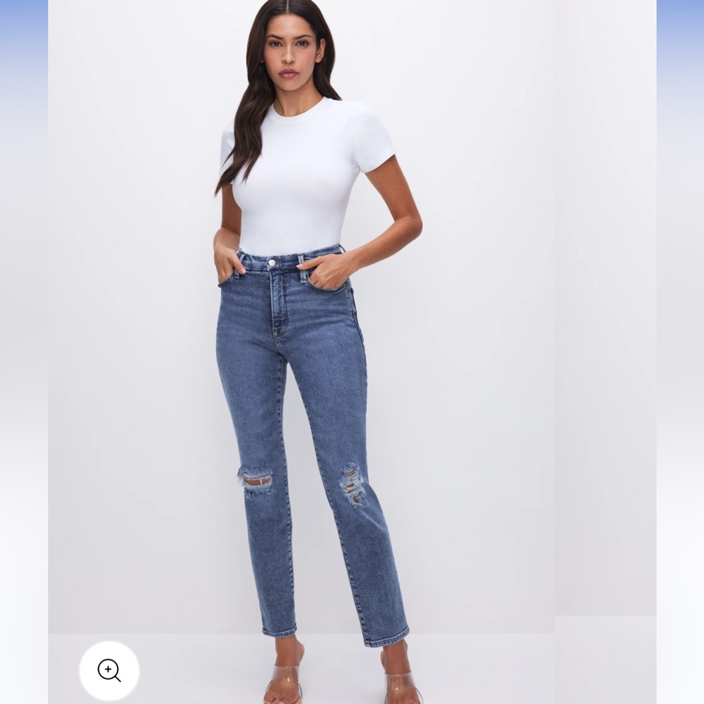 NWT Good American Good Waist Cropped Skinny High Rise Blue Distressed Size 2